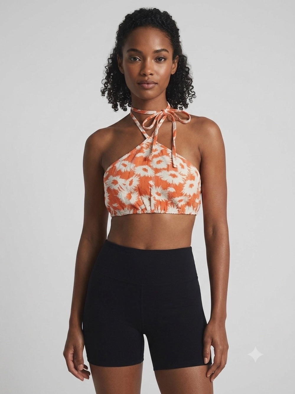 Olivaceous Orange & Cream Floral Halter Crop Top NWT